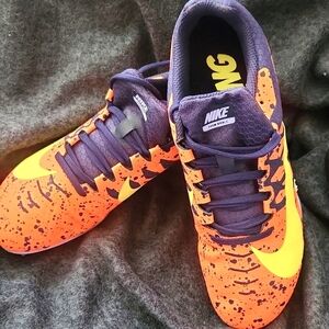 Nike racing Zoom Rival 5 spikes Youth Sz4.5 navy, yellow, tangerine. Unisex.